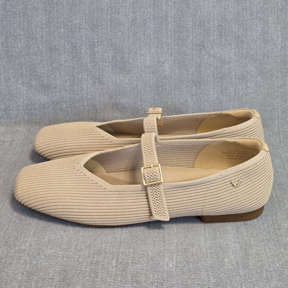 Vivaia Margot Square Toe Mary Jane Flats Women 9-9.5 Almond Beige Ribbed Knit - Picture 2 of 9